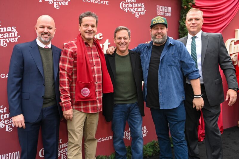 From left Brandon Gregory, Kevin Downes, Adam Fogelson, Andrew Erwin and Tony Young attend the premiere of The Best Christmas Pageant Ever